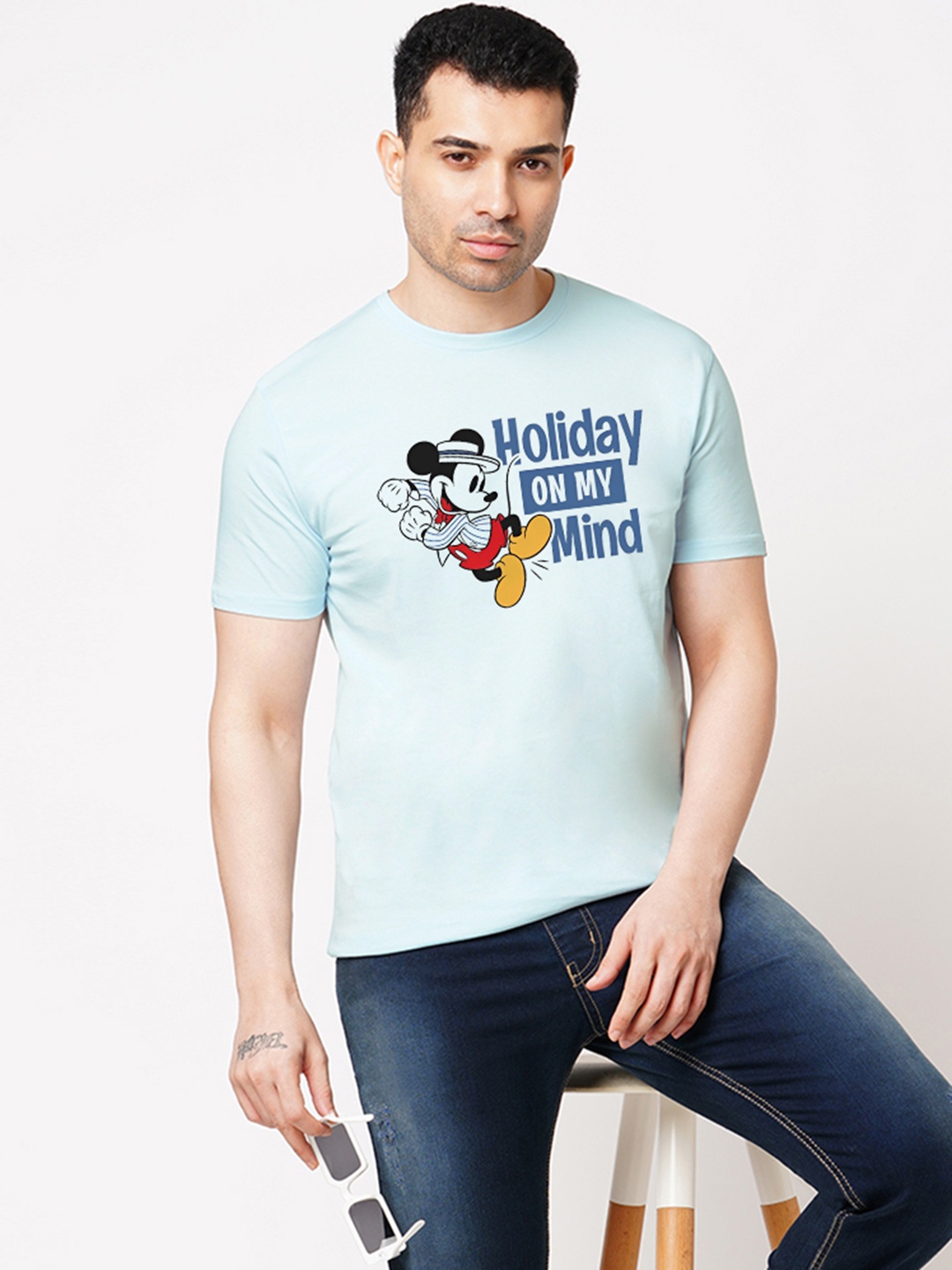 

Wear Your Opinion Men Printed Raw Edge T-shirt, Blue