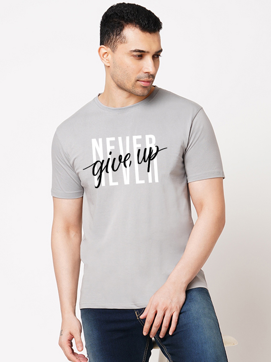 Wear Your Opinion Men Typography Printed Applique T-shirt, Grey