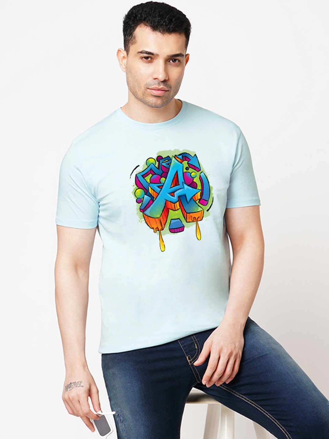 

Wear Your Opinion Men Printed Raw Edge T-shirt, Blue