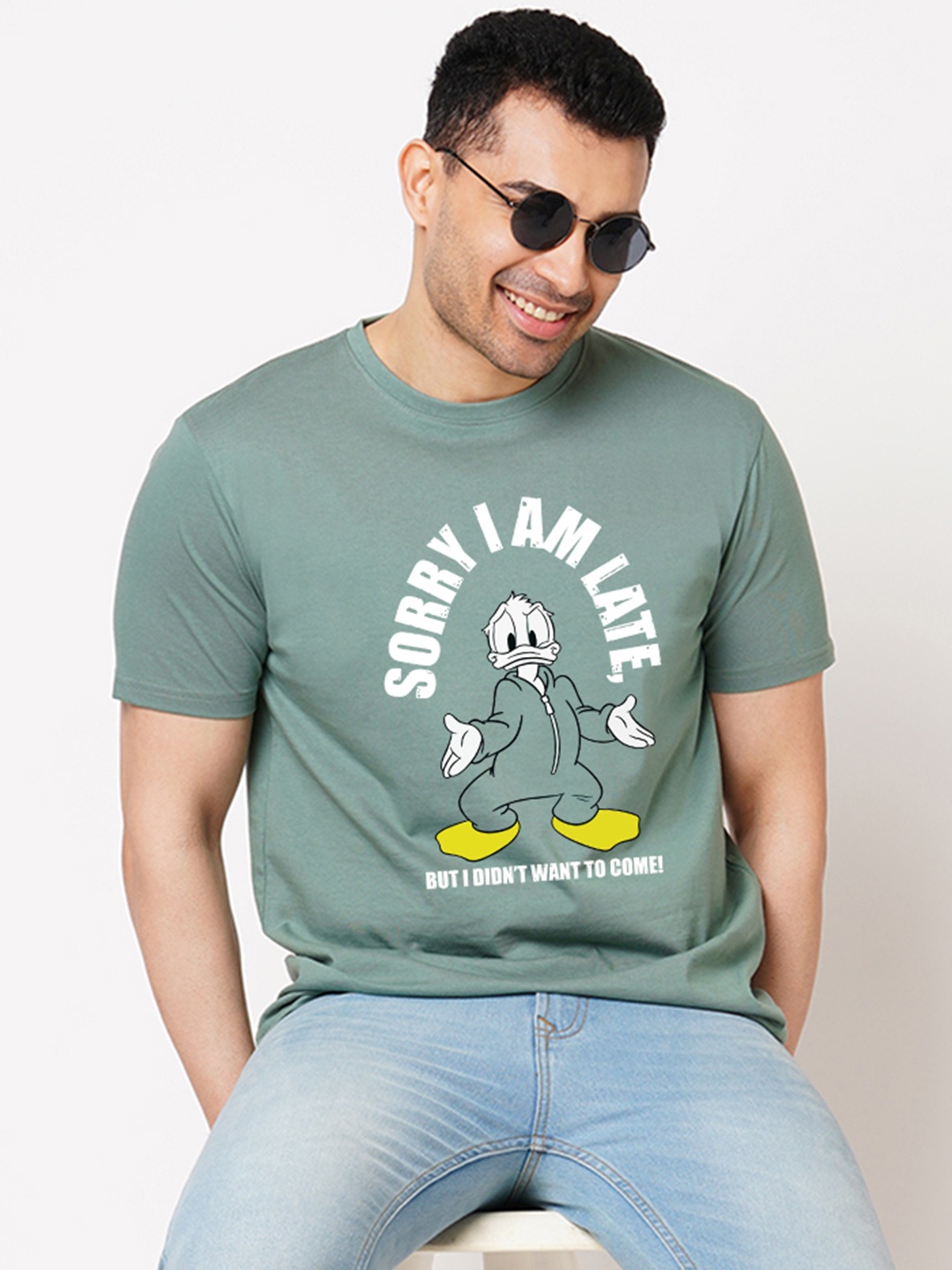 Wear Your Opinion Men Printed Raw Edge T-shirt, Turquoise blue