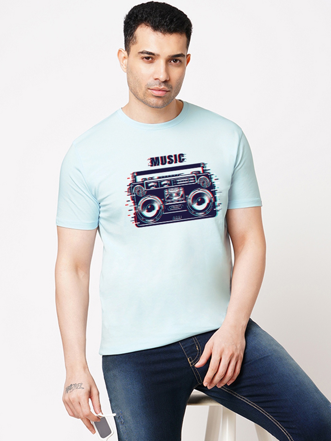Wear Your Opinion Men Printed Raw Edge T-shirt, Blue