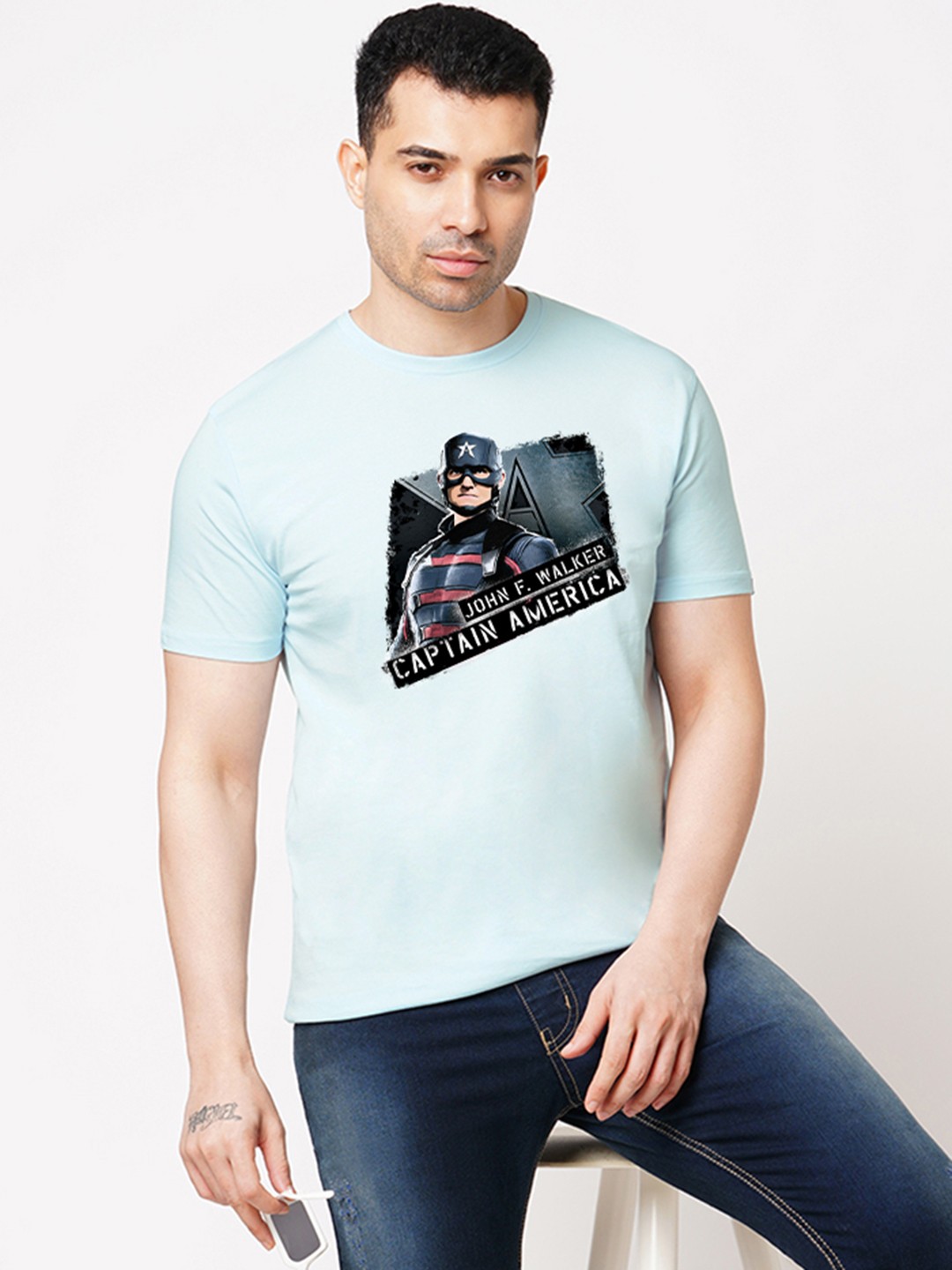 Wear Your Opinion Men Printed Raw Edge T-shirt, Blue