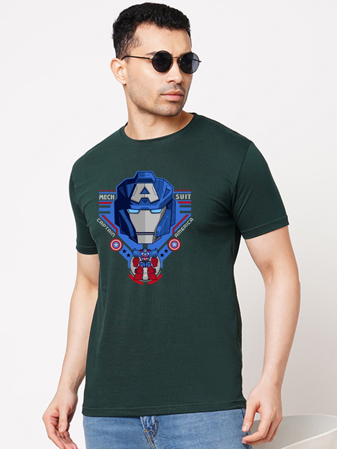 Wear Your Opinion Men Printed Applique T-shirt, Green