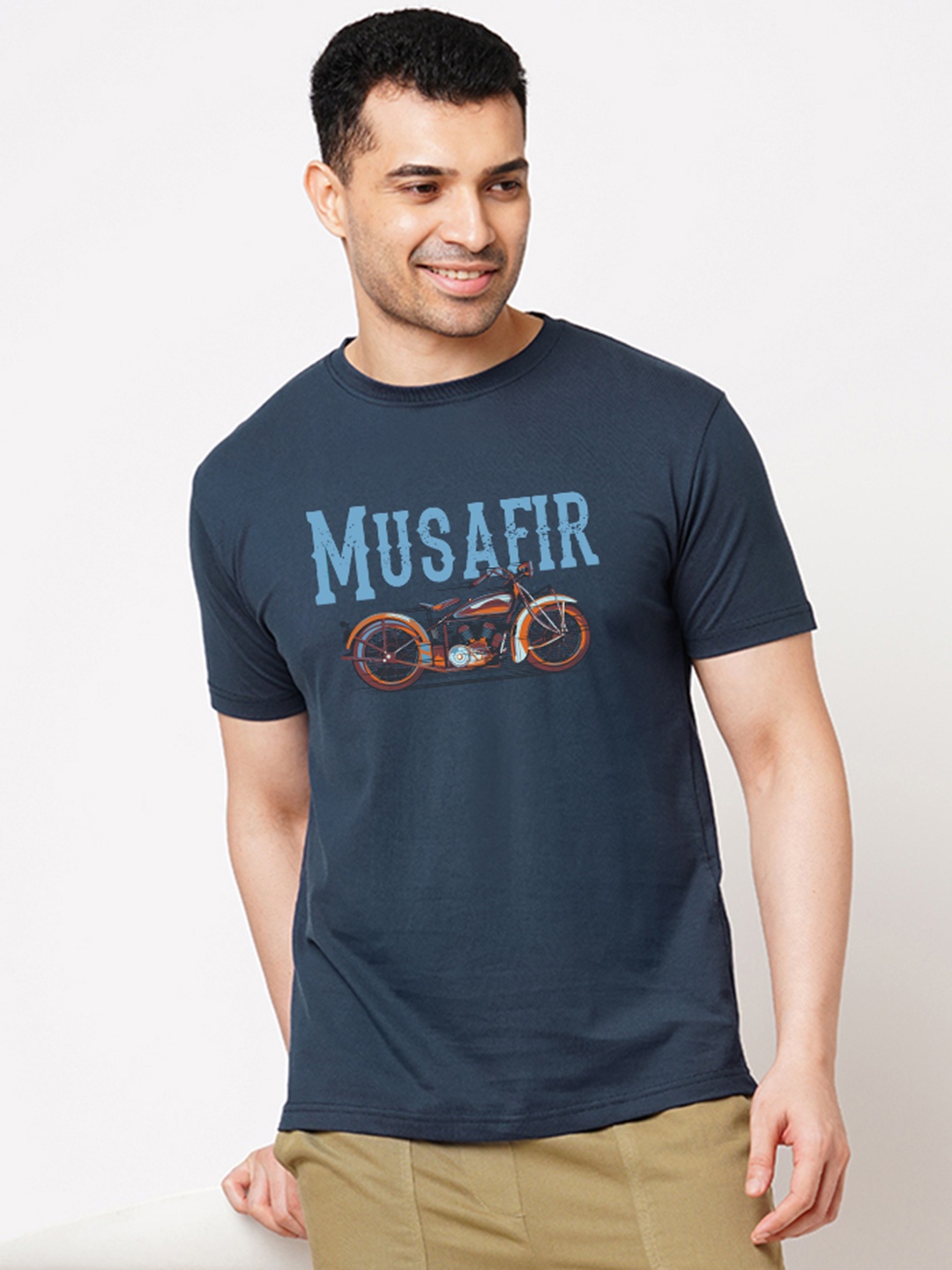 Wear Your Opinion Men Typography Printed Applique T-shirt, Navy blue