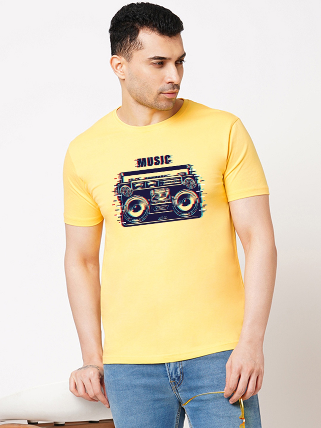 

Wear Your Opinion Men Printed Applique T-shirt, Yellow
