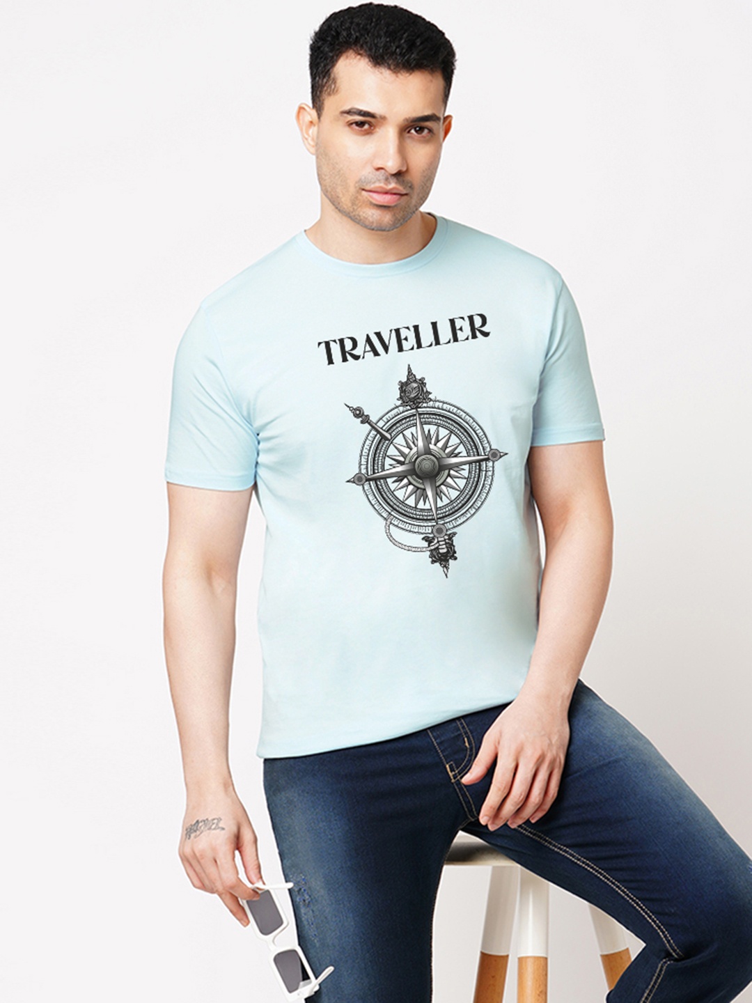 

Wear Your Opinion Men Printed Raw Edge T-shirt, Blue