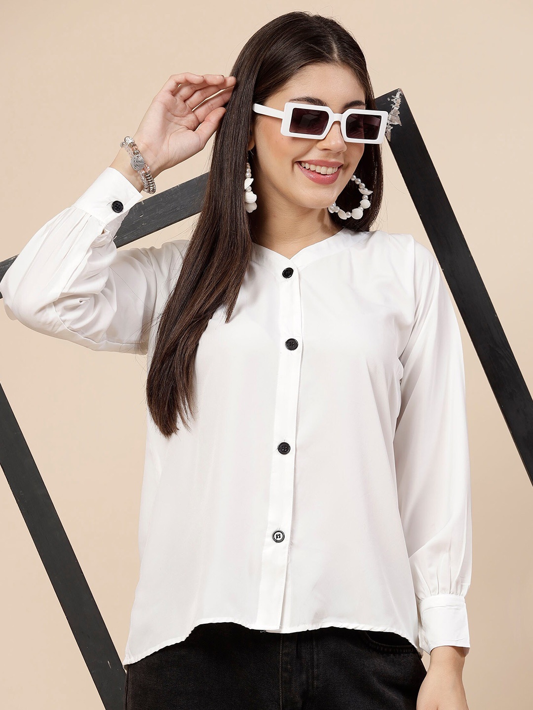 

MISS AYSE Crepe Styled Back Top, White