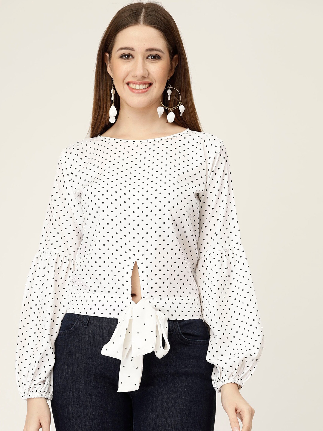 

MISS AYSE Polka Dot Print Crepe Styled Back Top, Pink