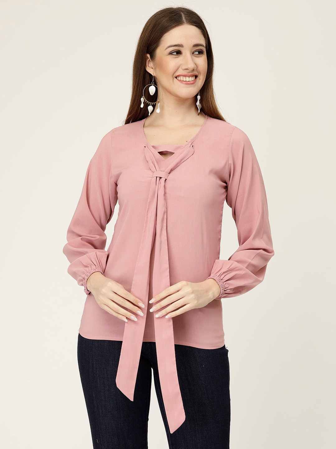 

MISS AYSE Georgette Styled Back Top, Pink