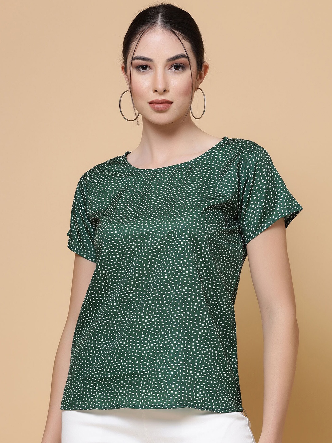 

MISS AYSE Print Crepe Styled Back Top, Green