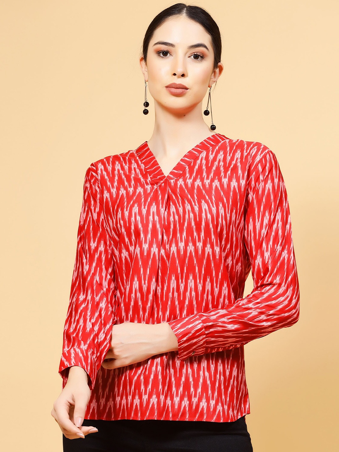 

MISS AYSE Print Crepe Top, Red