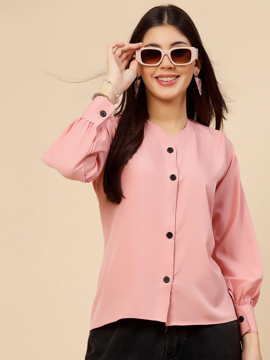 

MISS AYSE Crepe Styled Back Top, Peach