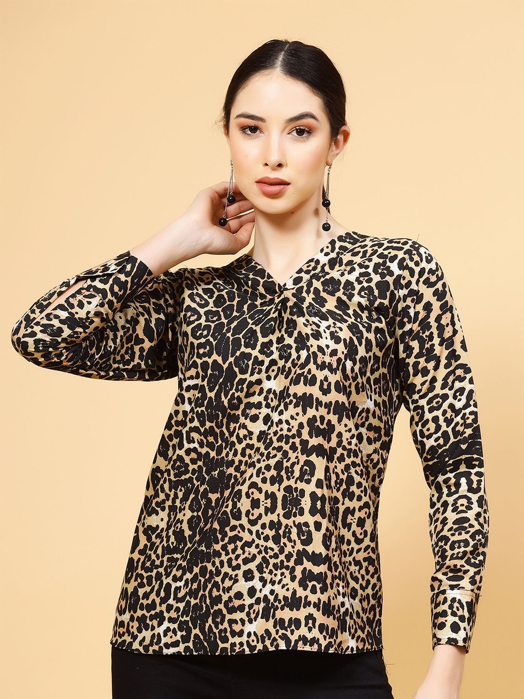 

MISS AYSE Animal Print Crepe Top, Multi
