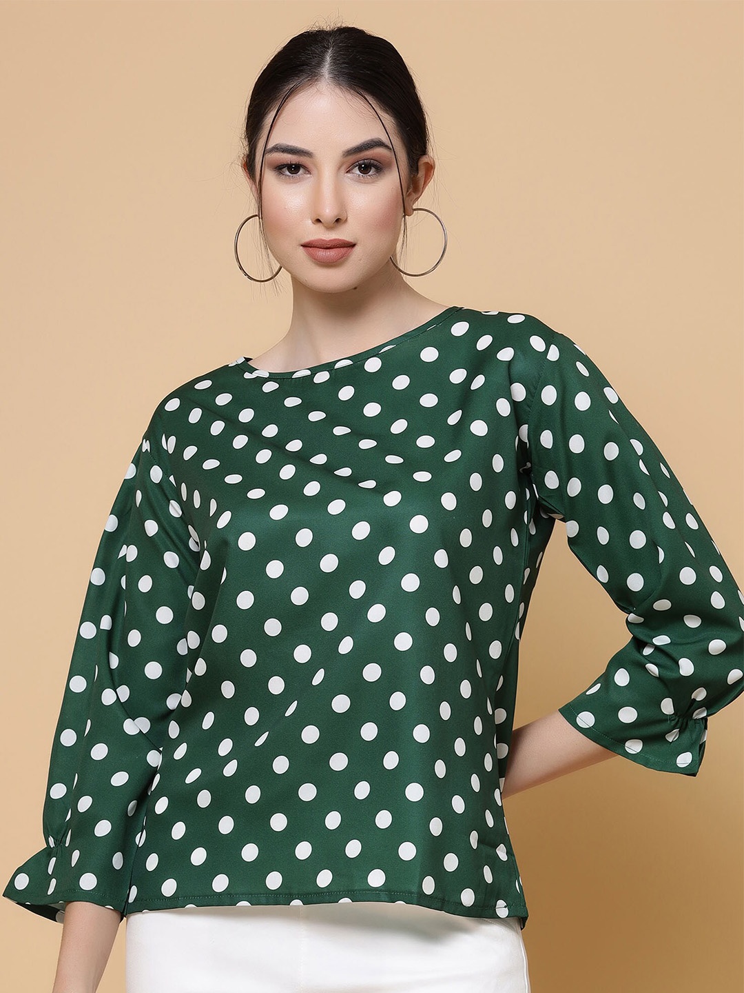 

MISS AYSE Polka Dot Print Crepe Styled Back Top, Grey