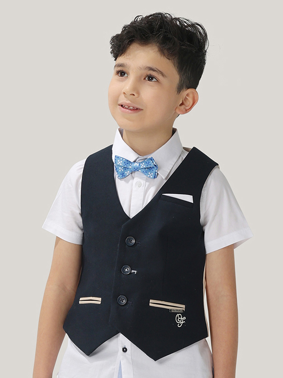 

One Friday Boys Stretchable Cotton Waistcoat With Front Pockets, Navy blue