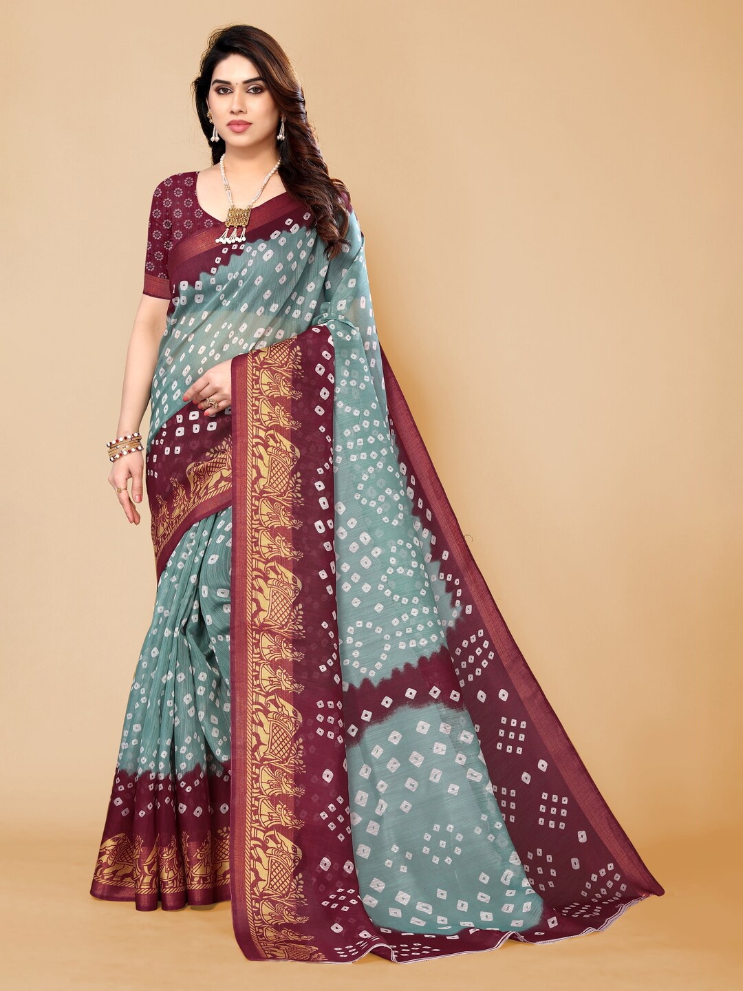

Bandhanivilla Printed Zari Bandhani Saree, Grey