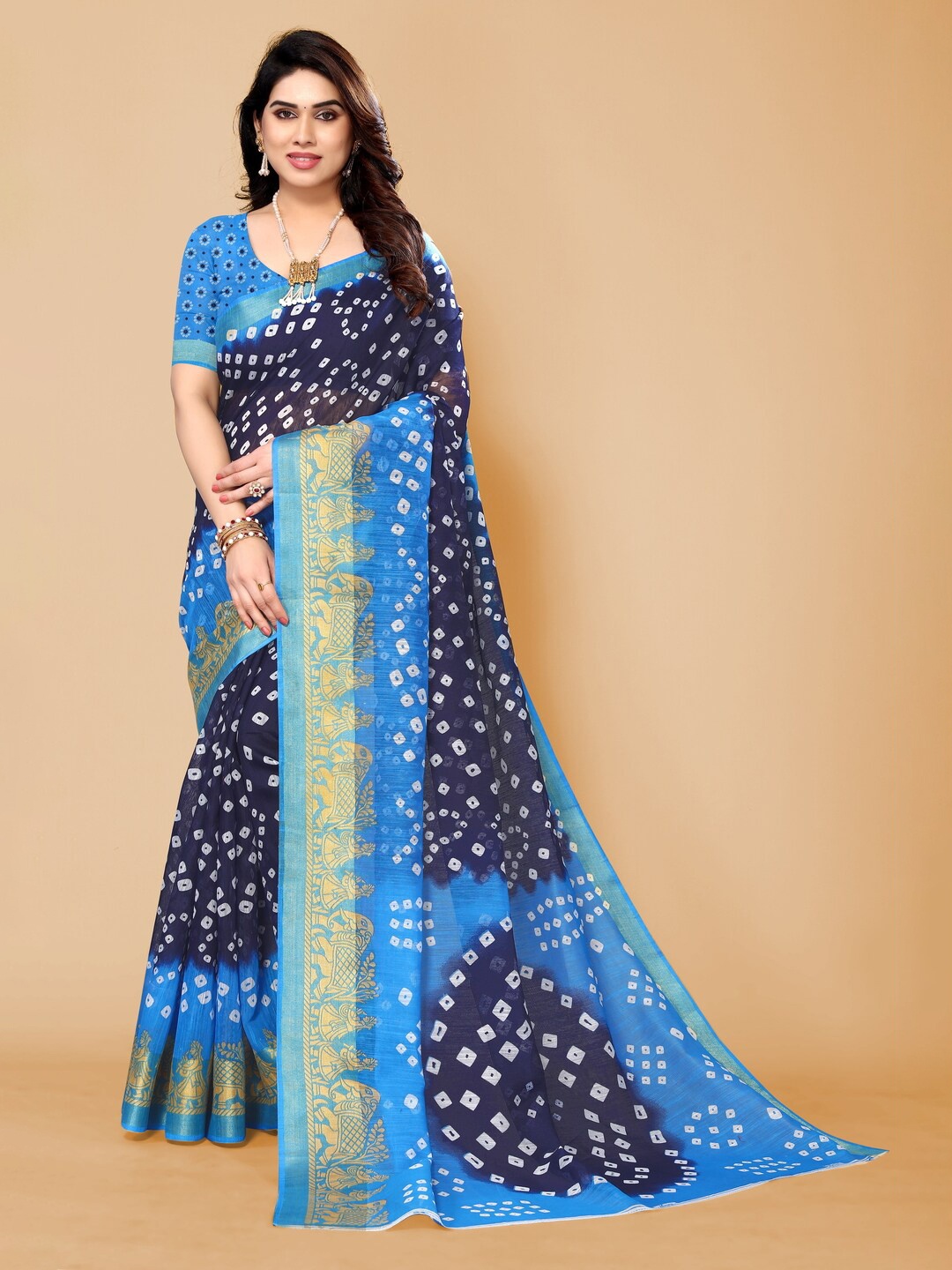 

Bandhanivilla Printed Zari Bandhani Saree, Blue
