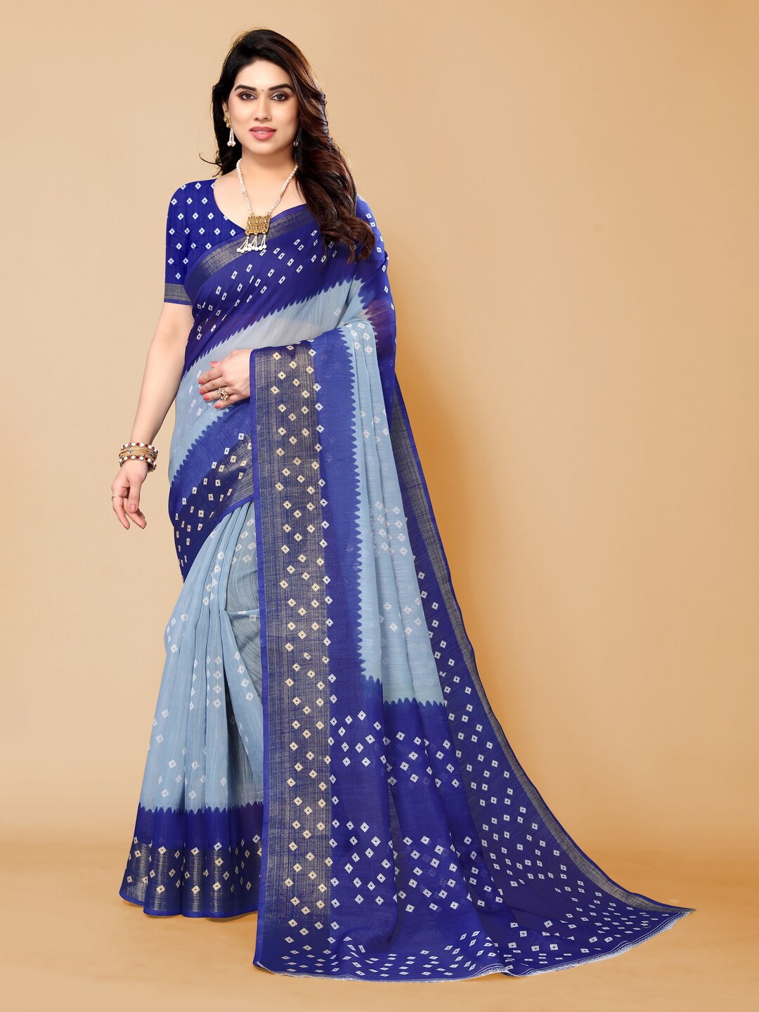 

Bandhanivilla Printed Zari Bandhani Saree, Grey