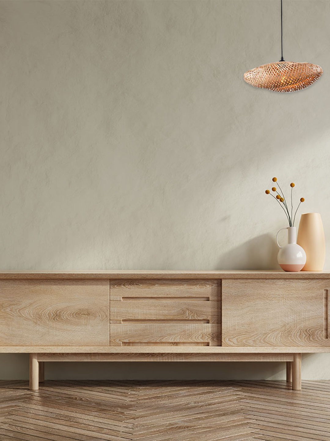 

THE STELLAR KRAFT Black & Camel Brown Contemporary Wooden Ceiling Lamps
