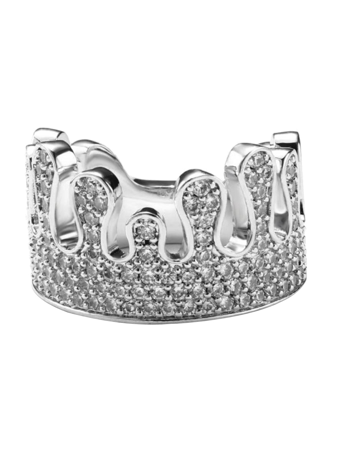 

Drip Project Men 14K White Rhodium-Plated-Plated Cubic Zirconia-Studded Finger Ring, Silver