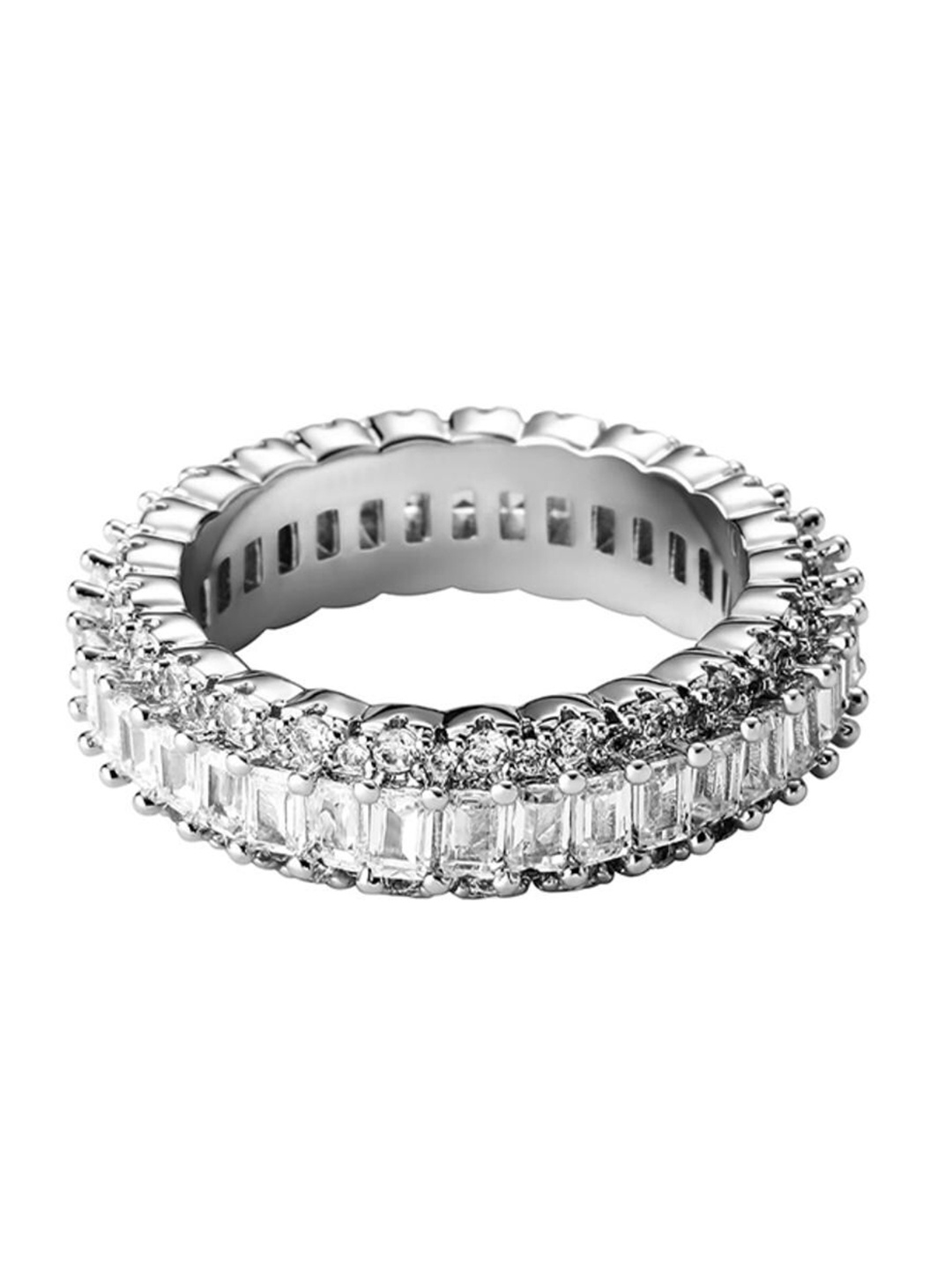 

Drip Project Men Rhodium-Plated Cubic Zirconia Studded Finger Ring, Silver