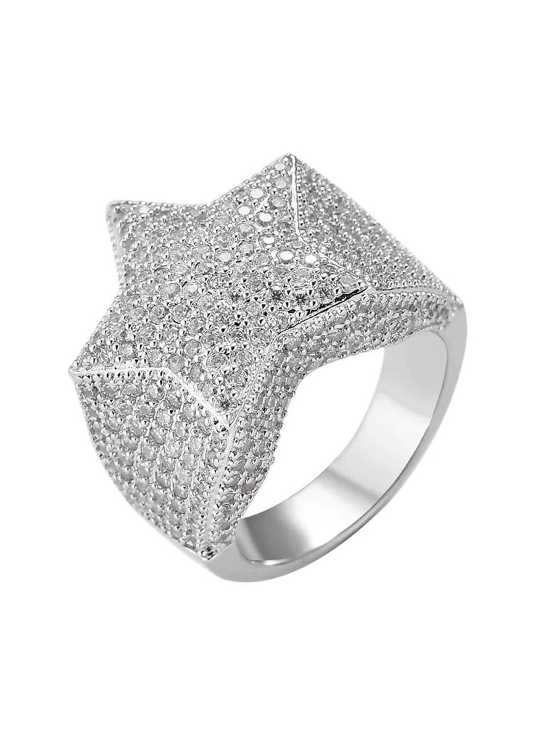 

Drip Project Men Rhodium-Plated Cubic Zirconia Studded Finger Ring, Silver