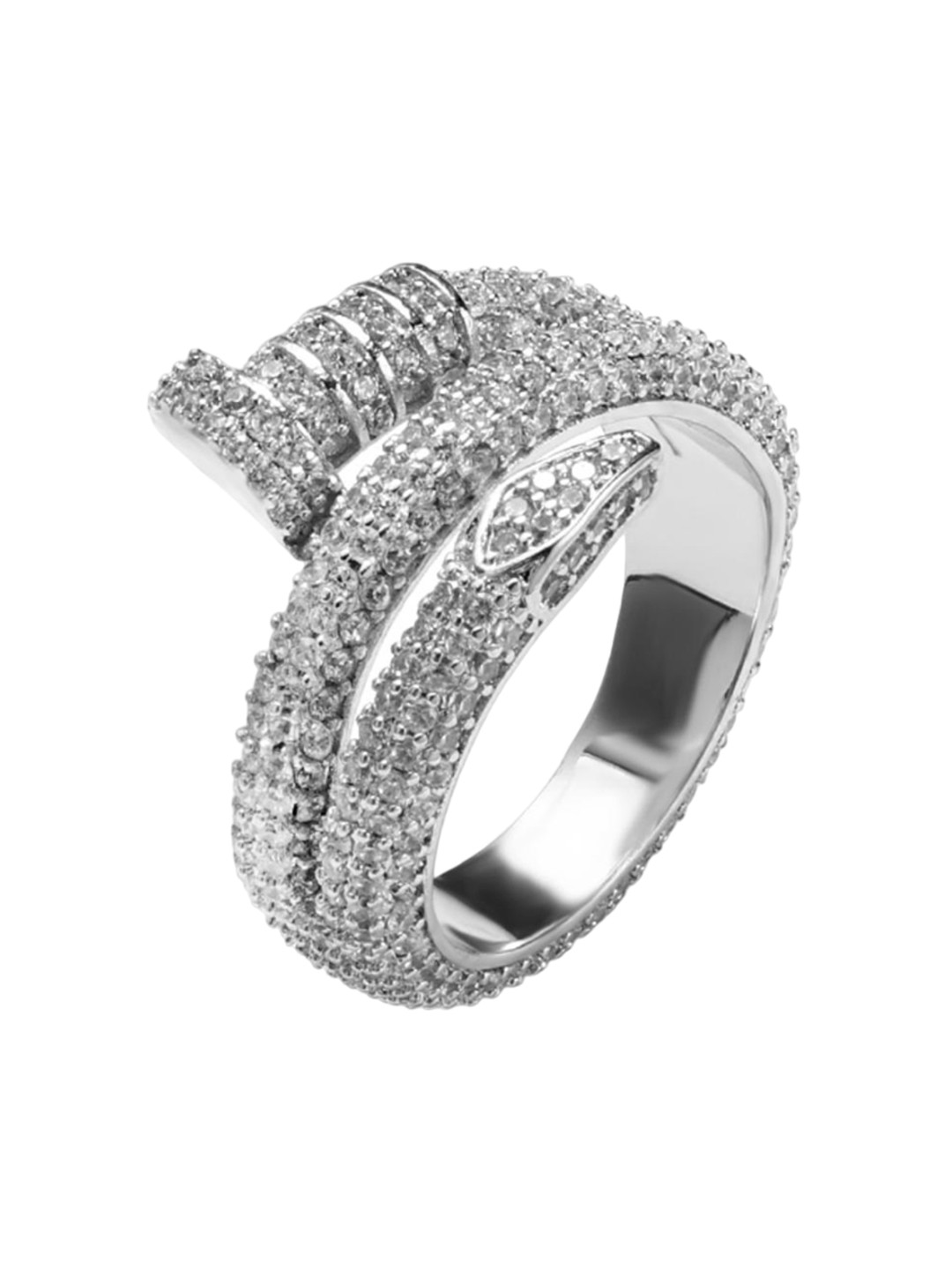 

Drip Project Men Rhodium-Plated Cubic Zirconia Studded Finger Ring, Silver