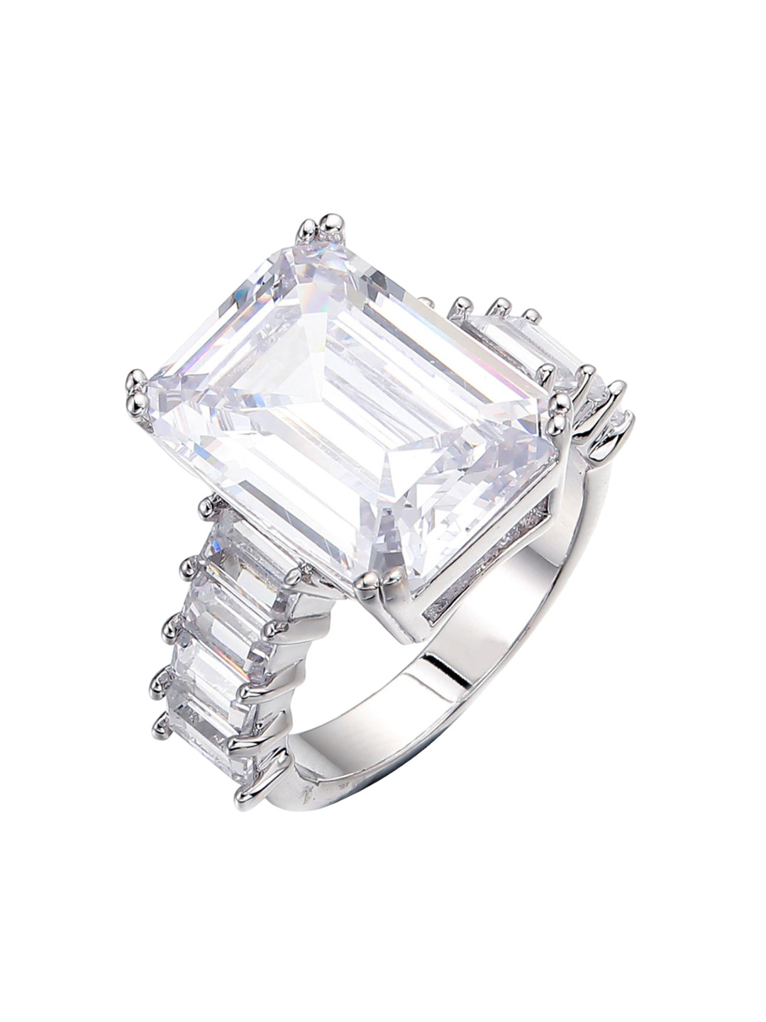 

Drip Project Men Rhodium-Plated Cubic Zirconia Studded Finger Ring, Silver