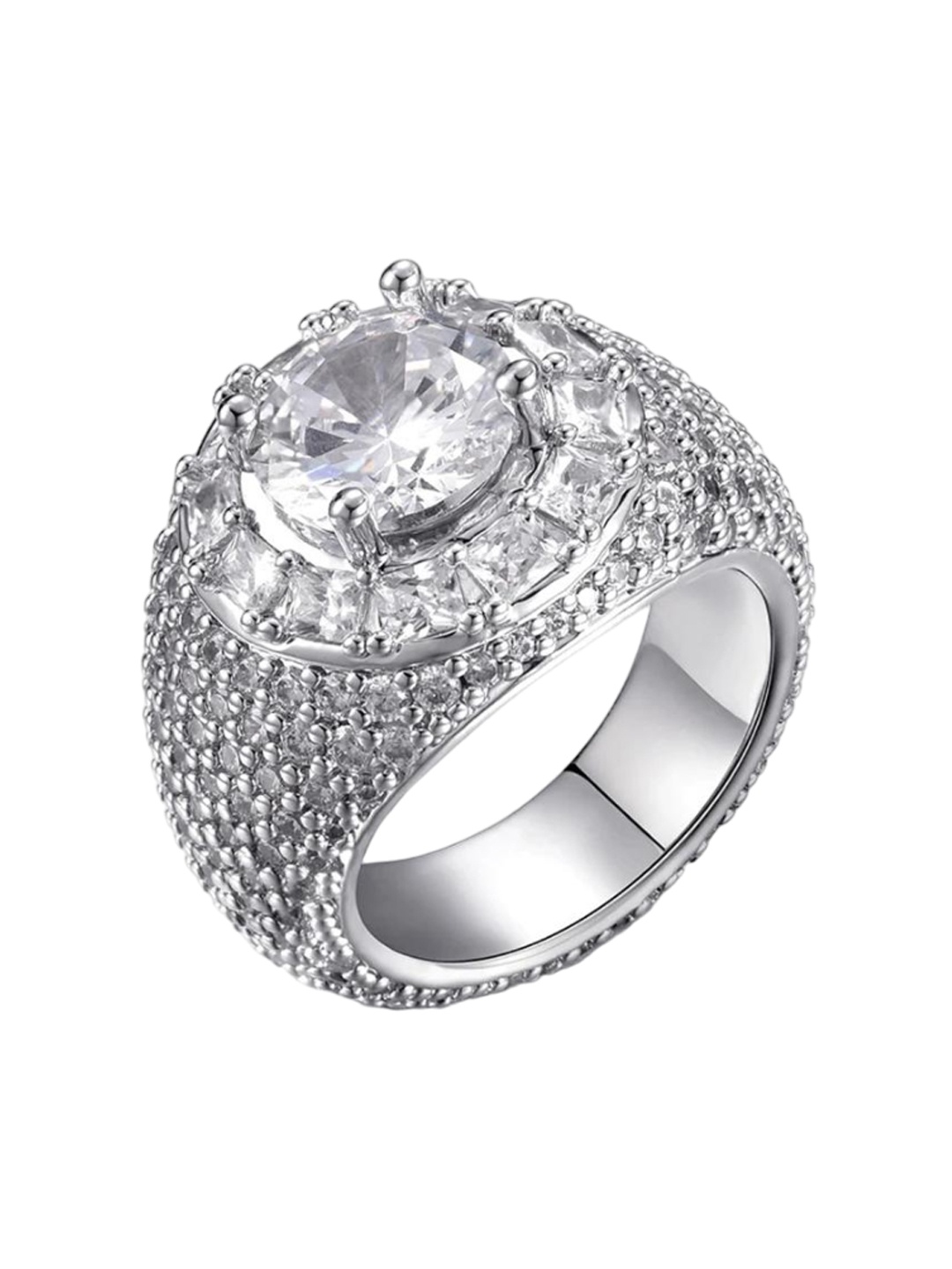 

Drip Project Men Rhodium-Plated Cubic Zirconia Studded Finger Ring, Silver