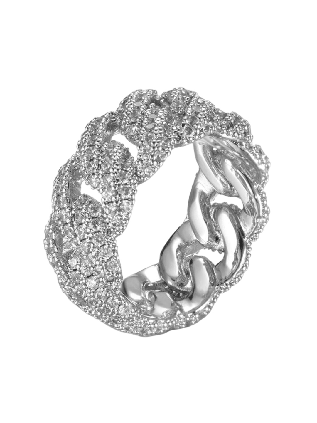 

Drip Project Men Rhodium-Plated Cubic Zirconia Studded Finger Ring, Silver