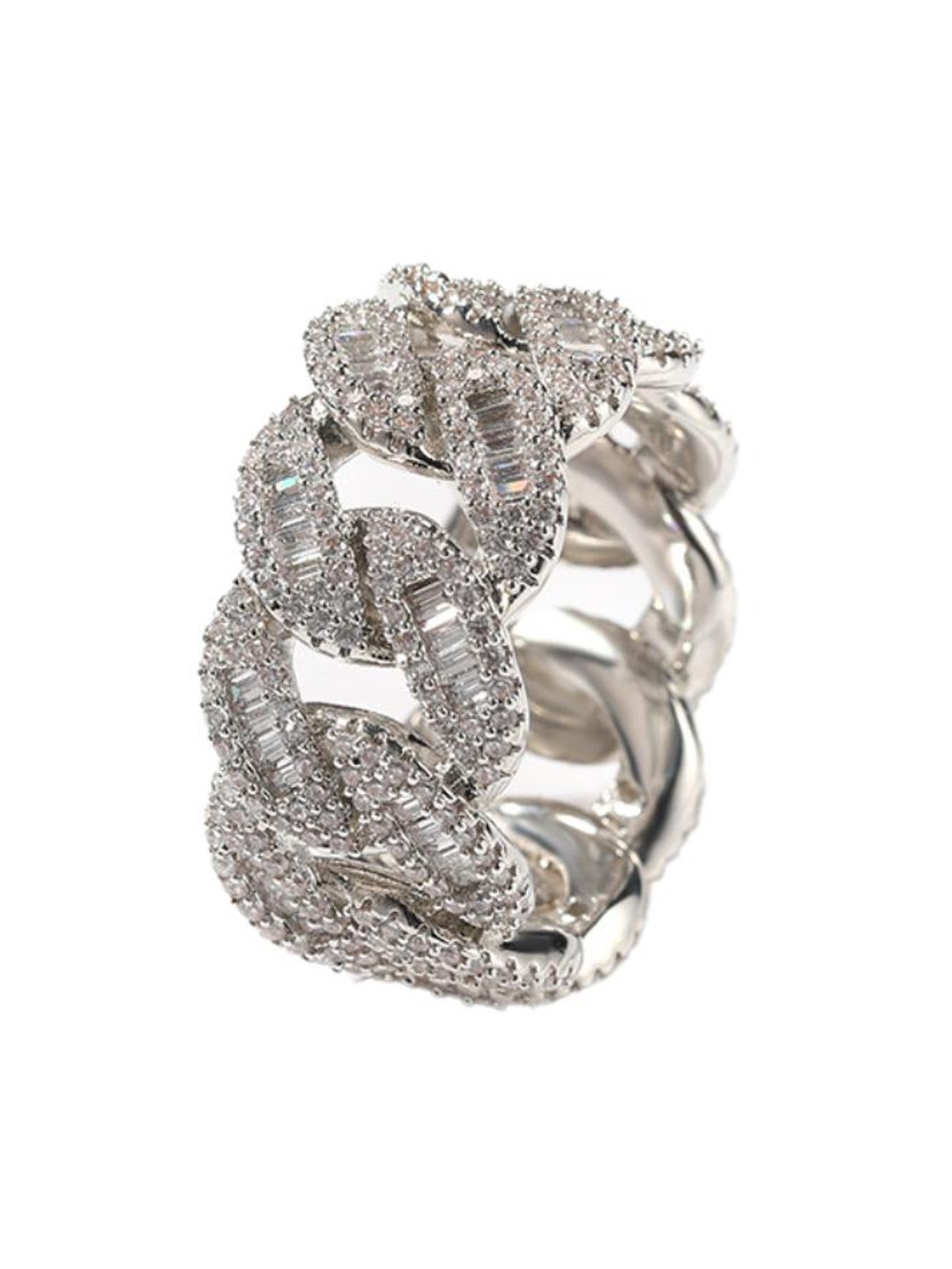 

Drip Project Men Rhodium-Plated Cubic Zirconia Studded Finger Ring, Silver
