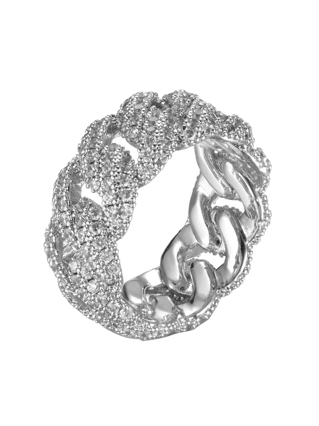 

Drip Project Men Rhodium-Plated Cubic Zirconia Studded Finger Ring, Silver