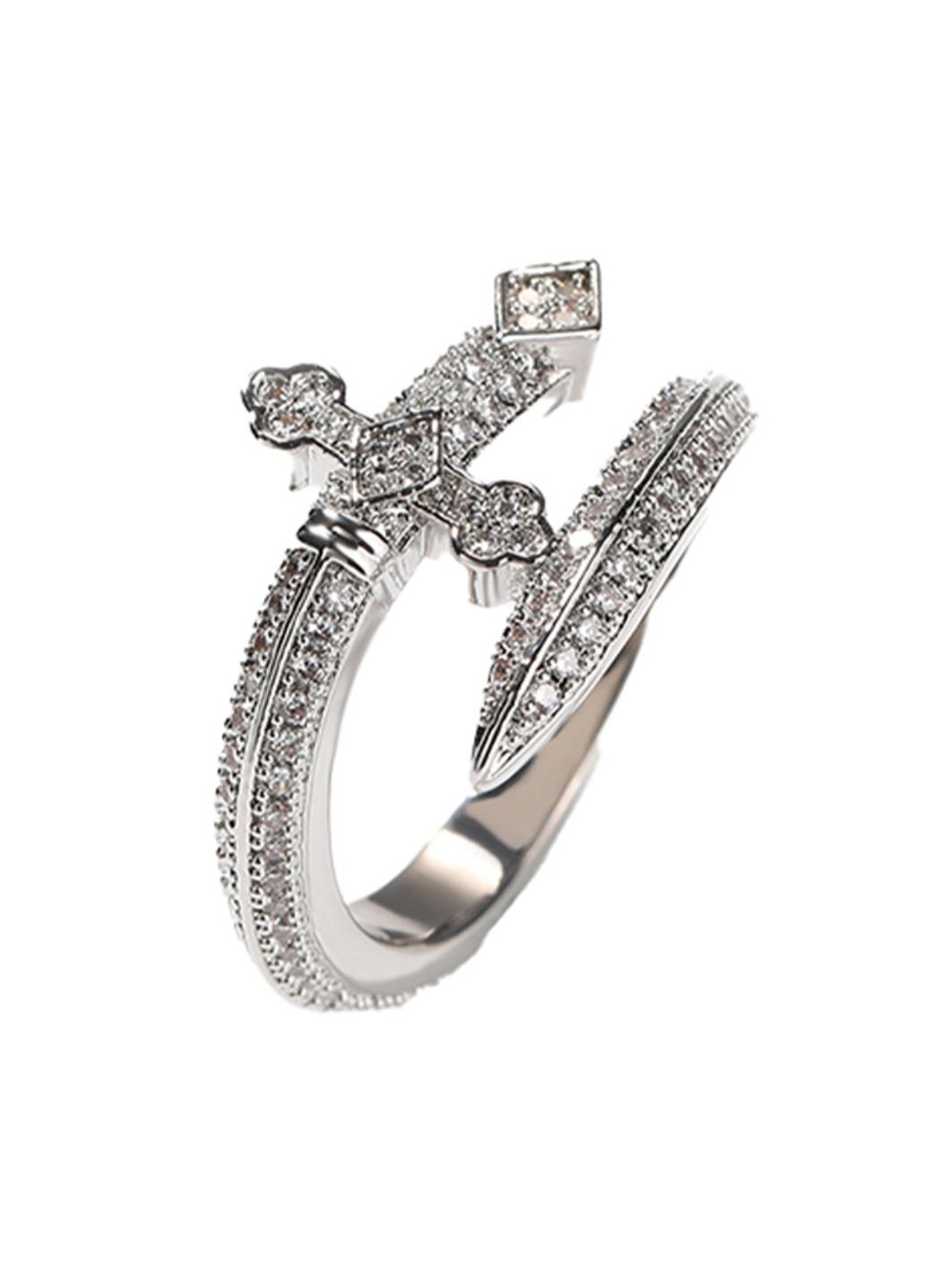 

Drip Project Rhodium-Plated Cubic Zirconia Studded Ring, Silver