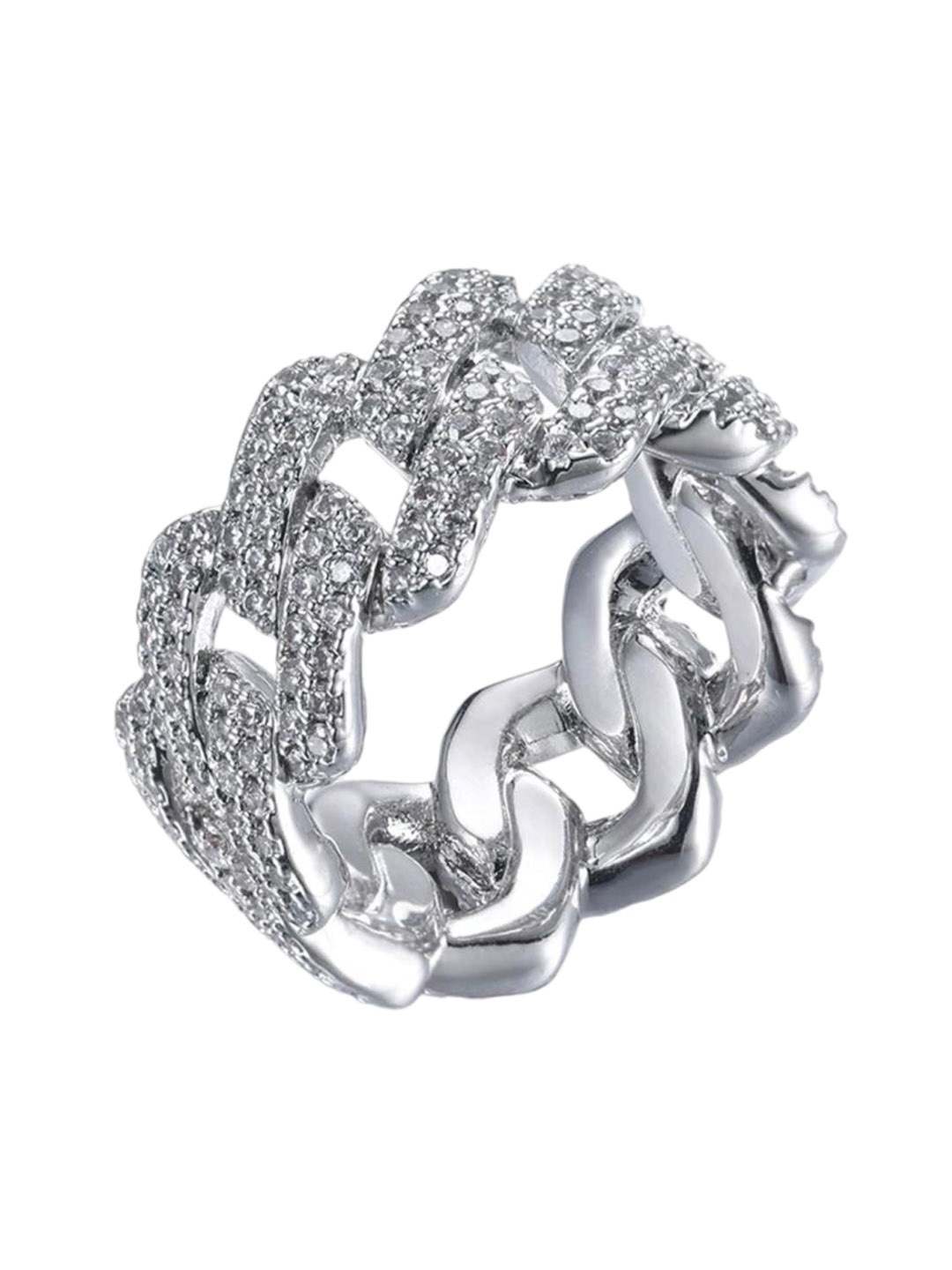 

Drip Project Men Rhodium-Plated Cubic Zirconia Studded Finger Ring, Silver