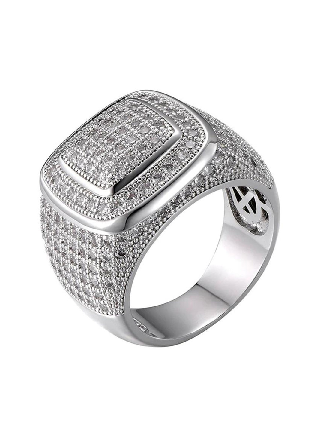 

Drip Project Men Rhodium-Plated Diamond Studded Finger Ring, Silver