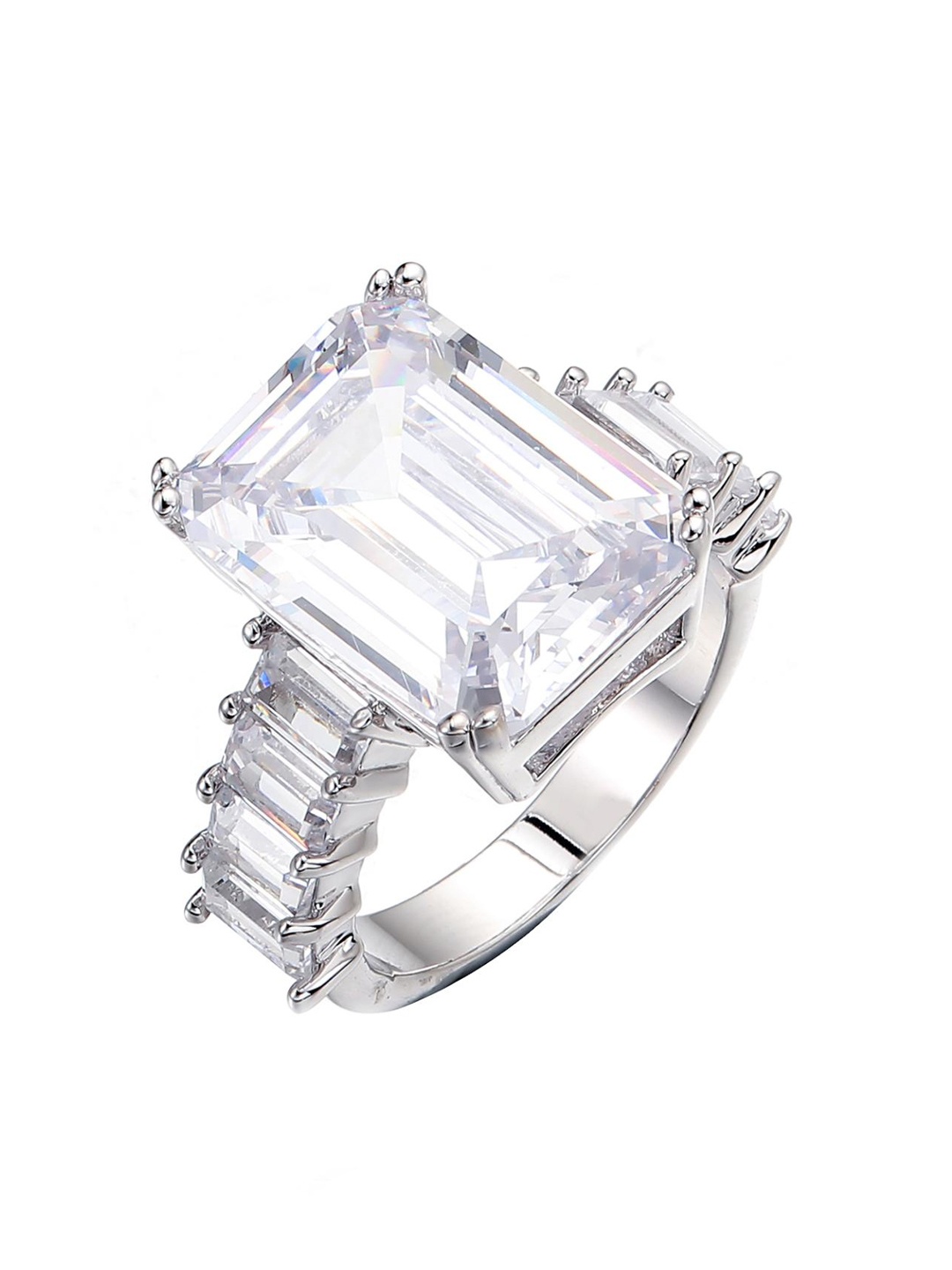 

Drip Project Men Rhodium-Plated Cubic Zirconia Studded Finger Ring, Silver