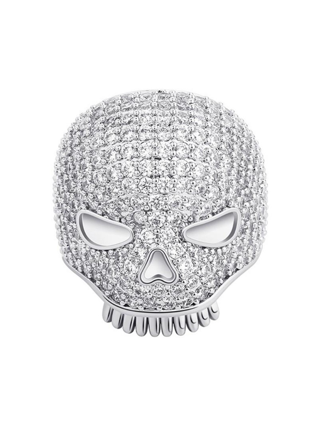 

Drip Project Men Rhodium-Plated Cubic Zirconia Studded Skull Finger Ring, Silver