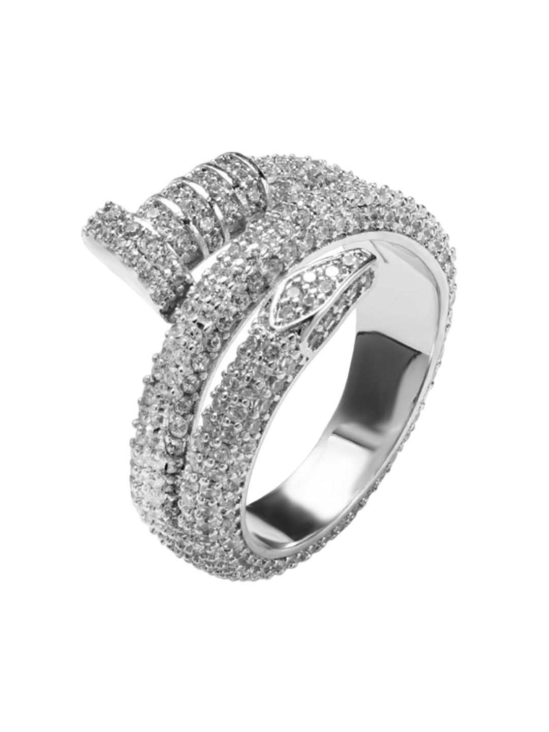 

Drip Project Men Rhodium-Plated Cubic Zirconia Studded Finger Ring, Silver