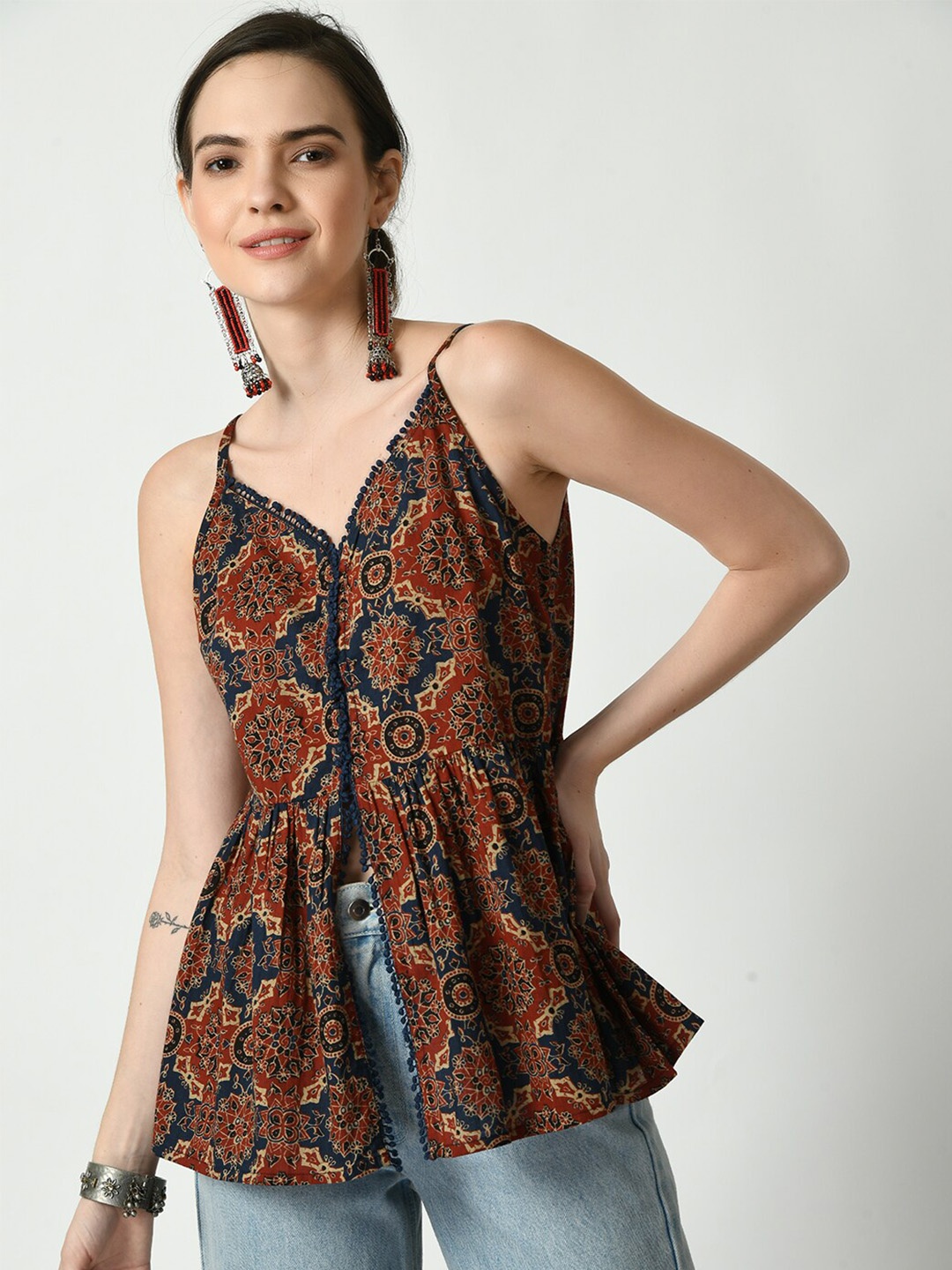 

KALINI Print Ethnic Cotton Top, Rust