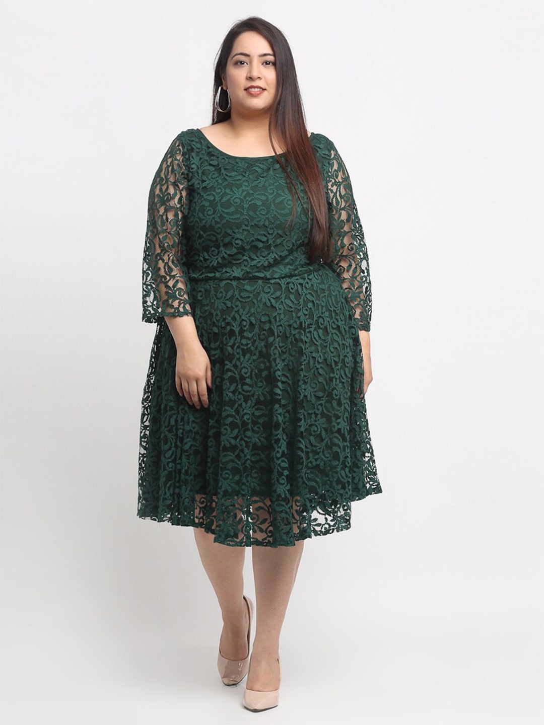 

Flambeur Plus Size Fit & Flare Dress, Green