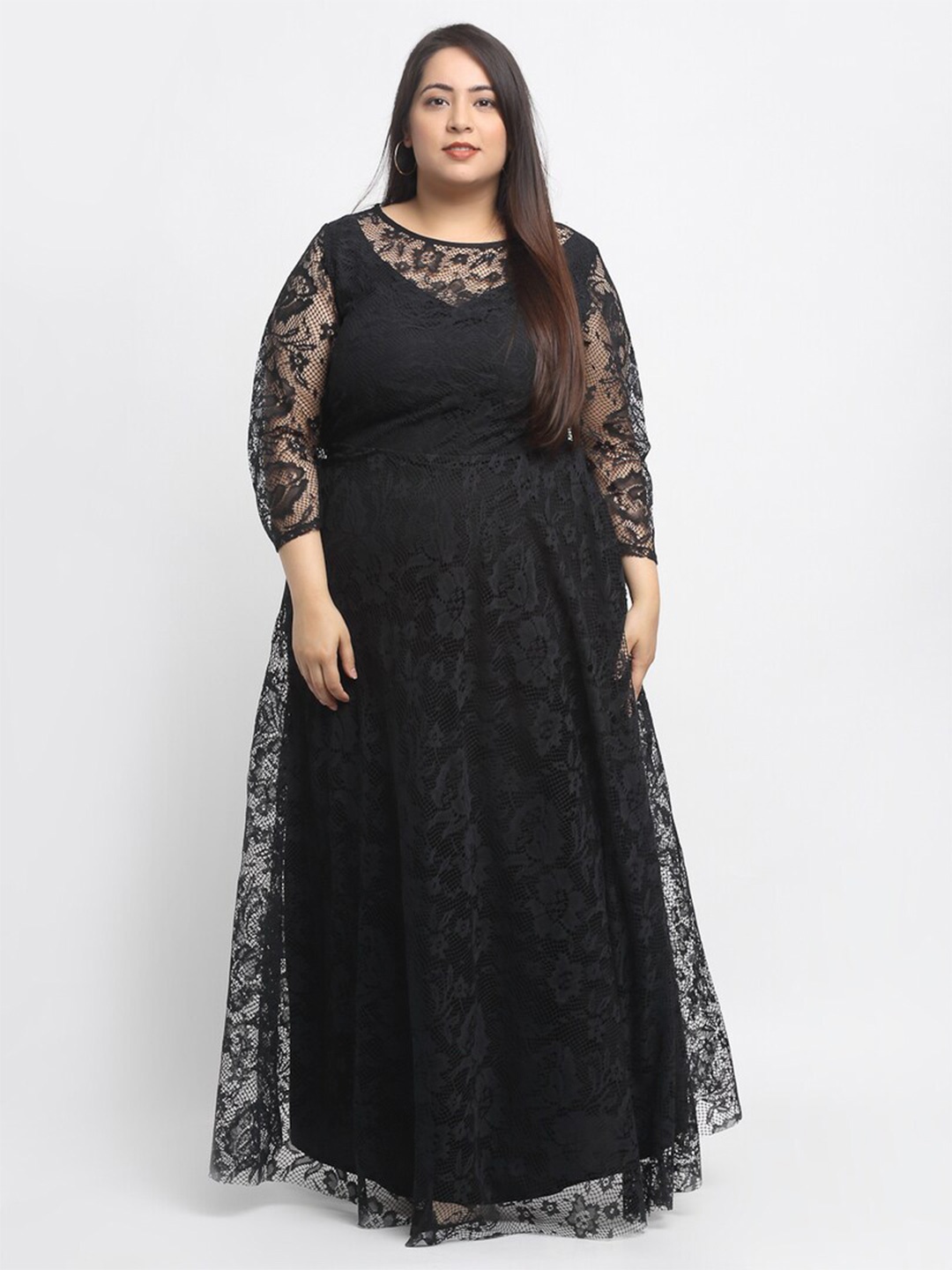 

Flambeur Plus Size Self Design Maxi Dress, Black