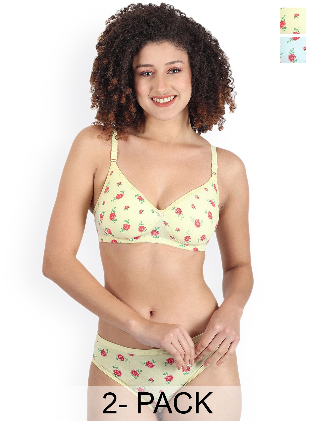 

SGC SWEDEN Pack Of 2 Printed Lightly Padded Lingerie Set, Yellow