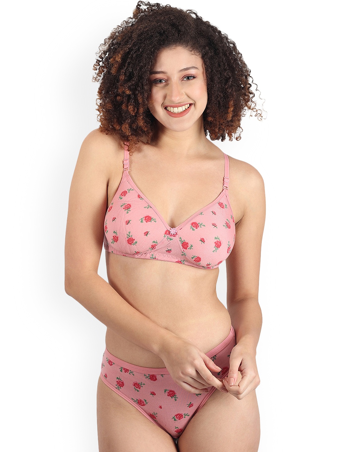 

SGC SWEDEN Printed Lightly Padded Full Coverage Lingerie Set, Pink