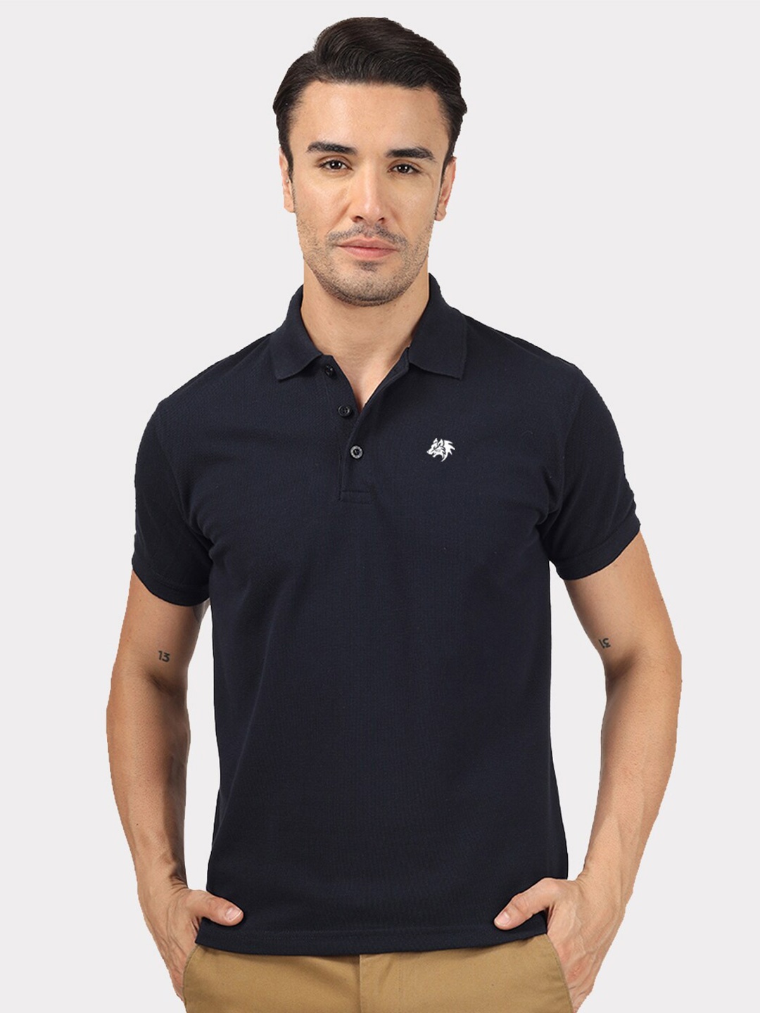 

Greylongg Men Polo Collar Pockets T-shirt, Navy blue