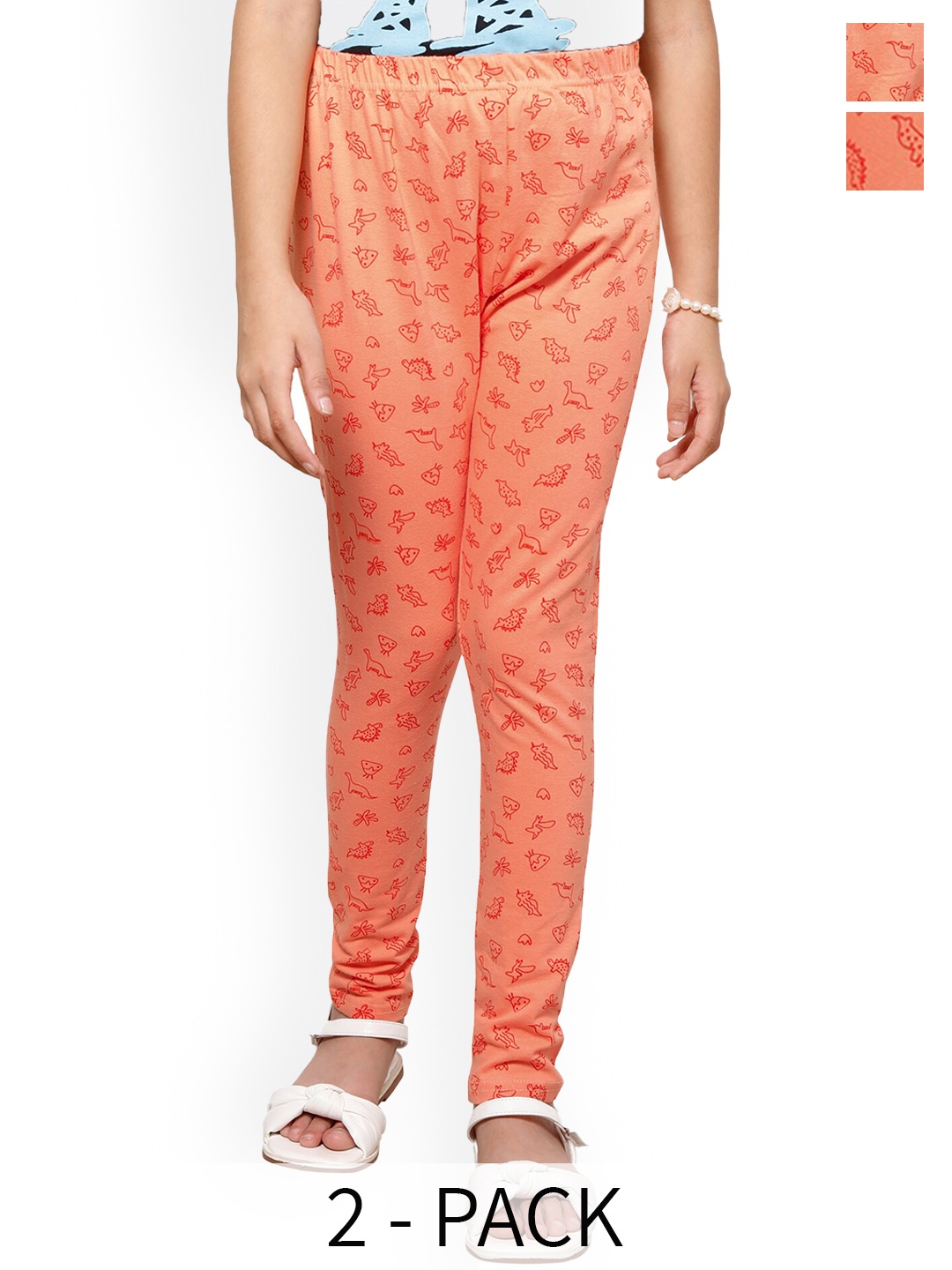 

BAESD Girls Pack Of 2 Printed Ankle-Length Leggings, Orange