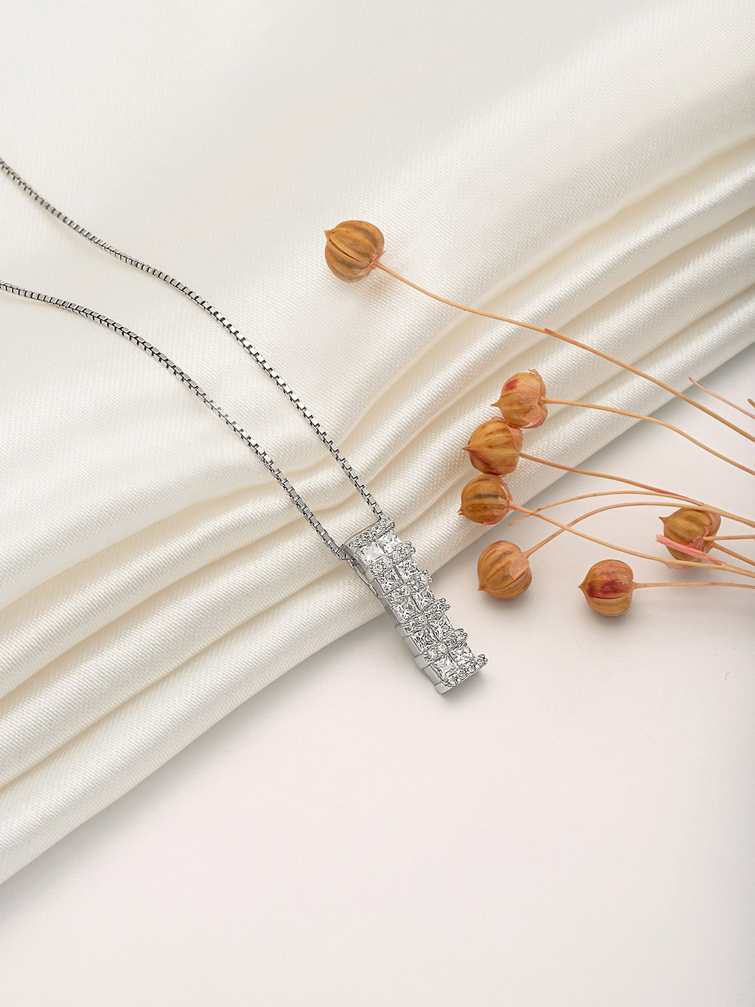 

SILBERRY 925 Sterling Silver Rhodium-Plated Contemporary CZ Studded Pendants with Chains