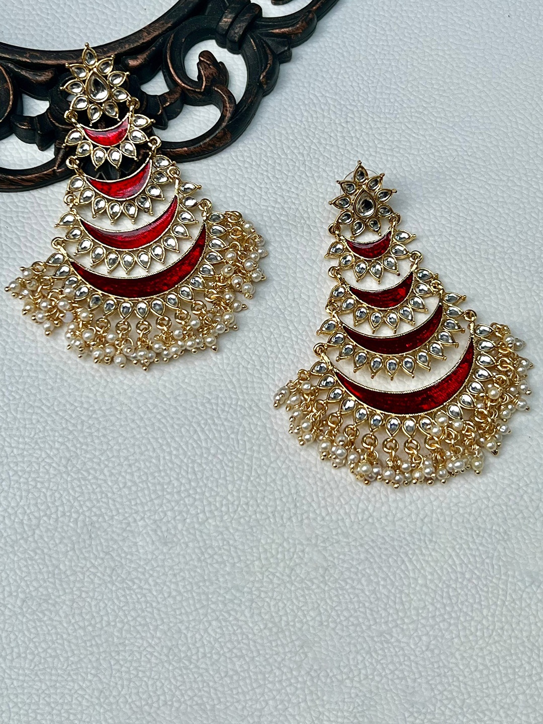 

Prettilicious Contemporary Chandbalis Earrings, Red
