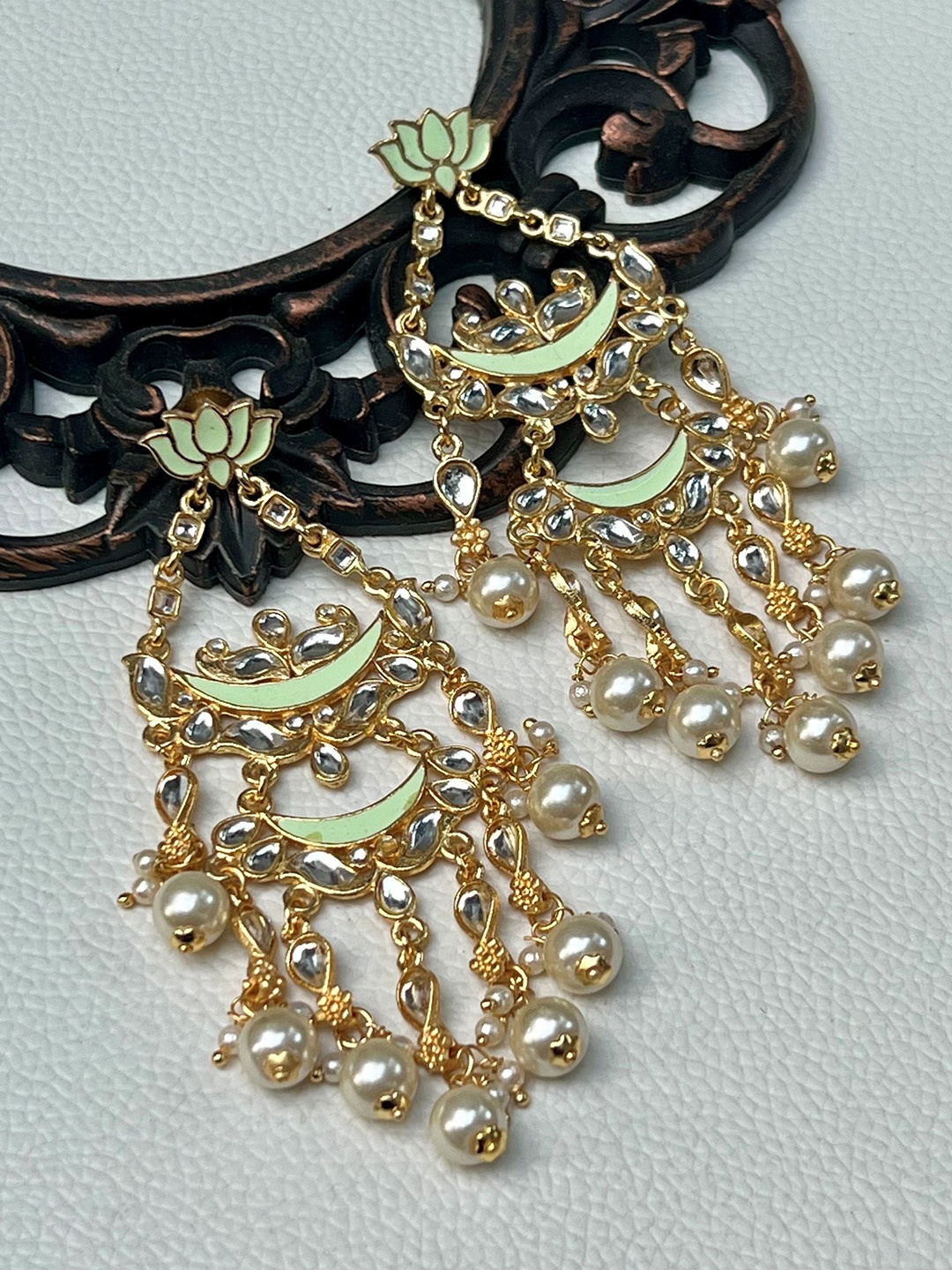 

Prettilicious Gold-Plated Kundan Contemporary Meenakari Chandbalis