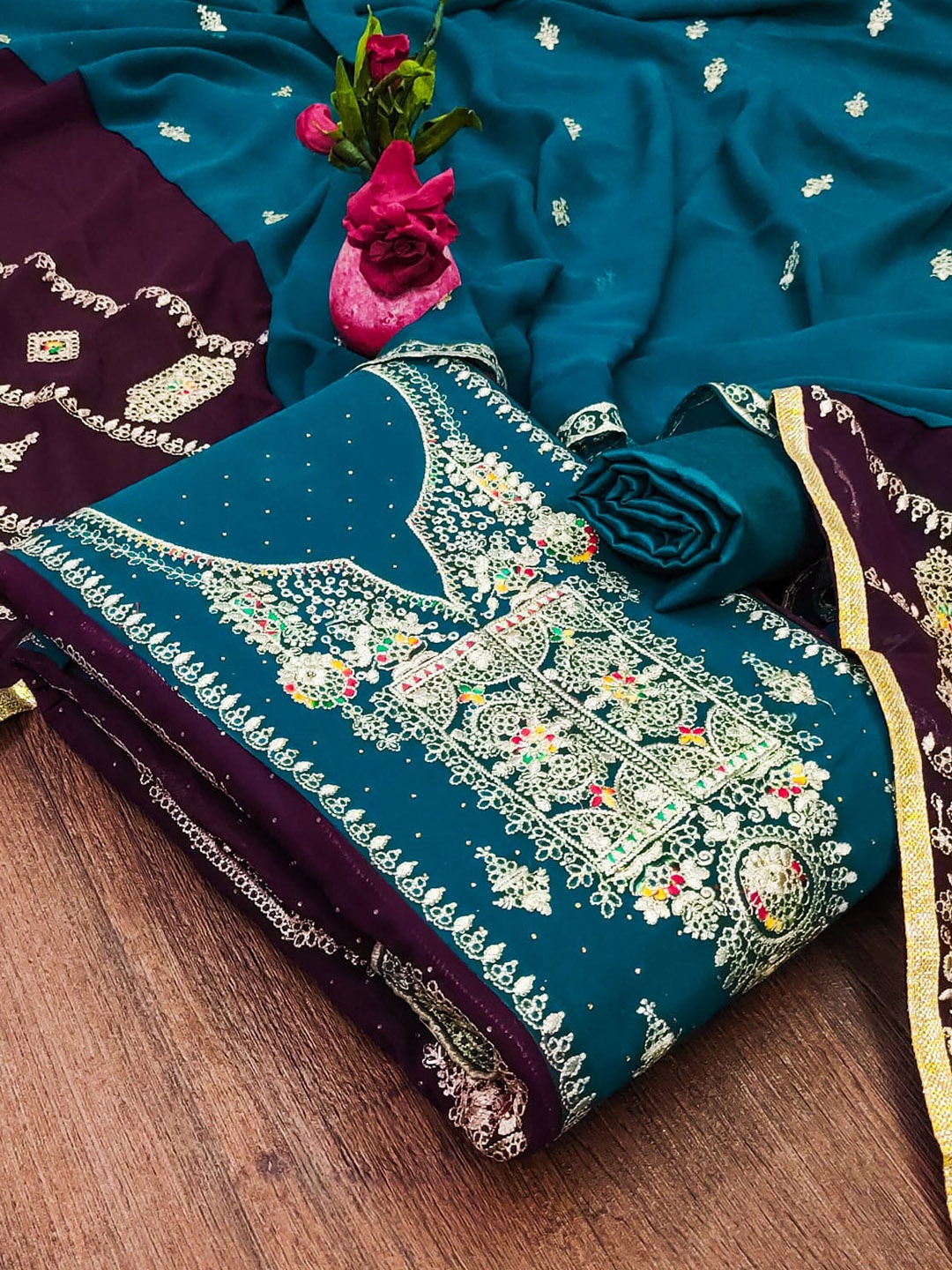 

ZEEPKART Ethnic Motifs Woven Design Unstitched Dress Material, Blue
