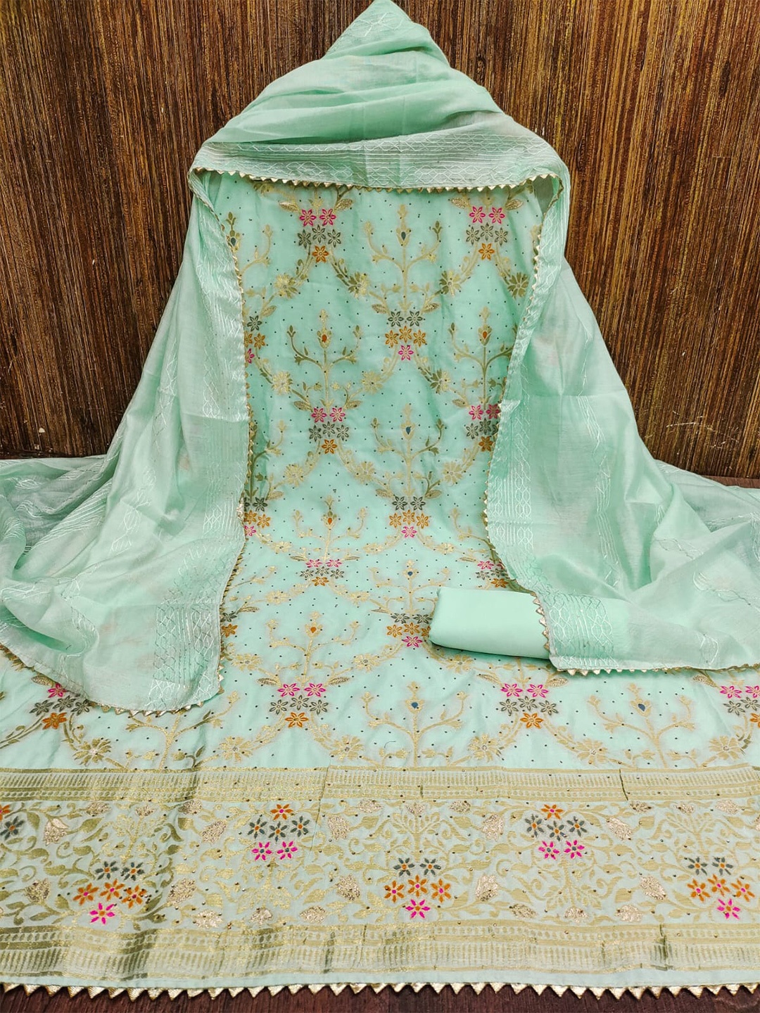 

ZEEPKART Woven Design Unstitched Dress Material, Turquoise blue